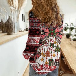 New Zealand Kowhaiwhai Taniko Christmas Bow Women Casual Shirt Meri Kirihimete