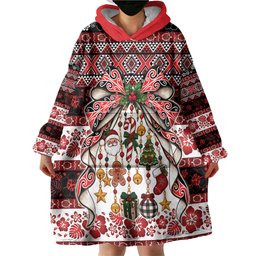 New Zealand Kowhaiwhai Taniko Christmas Bow Wearable Blanket Hoodie Meri Kirihimete