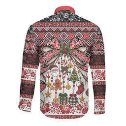New Zealand Kowhaiwhai Taniko Christmas Bow Long Sleeve Button Shirt Meri Kirihimete