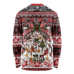 New Zealand Kowhaiwhai Taniko Christmas Bow Long Sleeve Shirt Meri Kirihimete
