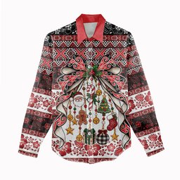 New Zealand Kowhaiwhai Taniko Christmas Bow Women Casual Shirt Meri Kirihimete