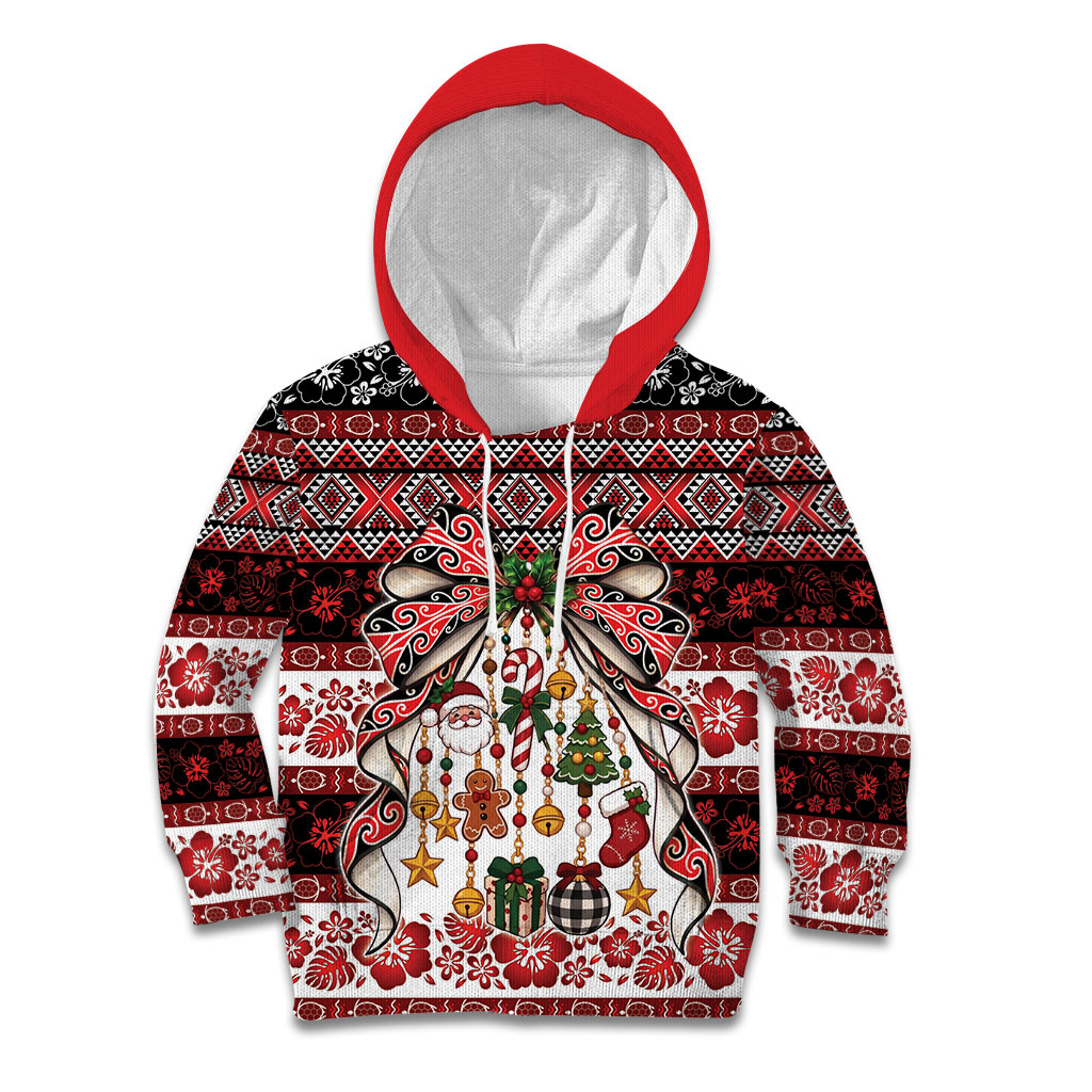 New Zealand Kowhaiwhai Taniko Christmas Bow Kid Hoodie Meri Kirihimete