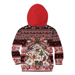 New Zealand Kowhaiwhai Taniko Christmas Bow Kid Hoodie Meri Kirihimete