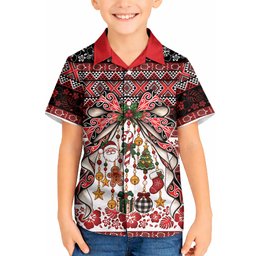 New Zealand Kowhaiwhai Taniko Christmas Bow Kid Hawaiian Shirt Meri Kirihimete