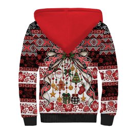 New Zealand Kowhaiwhai Taniko Christmas Bow Sherpa Hoodie Meri Kirihimete