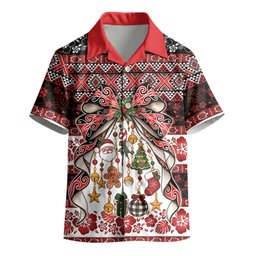 New Zealand Kowhaiwhai Taniko Christmas Bow Kid Hawaiian Shirt Meri Kirihimete