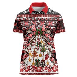 New Zealand Kowhaiwhai Taniko Christmas Bow Women Polo Shirt Meri Kirihimete