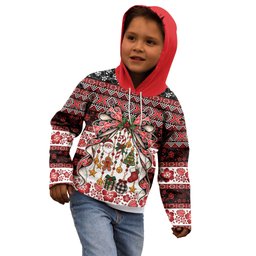 New Zealand Kowhaiwhai Taniko Christmas Bow Kid Hoodie Meri Kirihimete