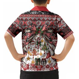 New Zealand Kowhaiwhai Taniko Christmas Bow Kid Hawaiian Shirt Meri Kirihimete