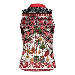 New Zealand Kowhaiwhai Taniko Christmas Bow Women Sleeveless Polo Shirt Meri Kirihimete