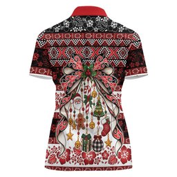 New Zealand Kowhaiwhai Taniko Christmas Bow Women Polo Shirt Meri Kirihimete