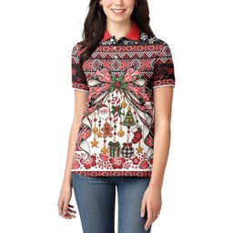 New Zealand Kowhaiwhai Taniko Christmas Bow Women Polo Shirt Meri Kirihimete