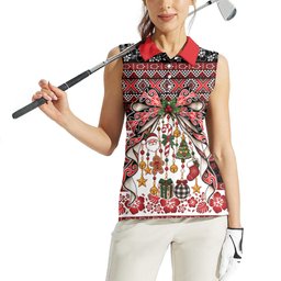 New Zealand Kowhaiwhai Taniko Christmas Bow Women Sleeveless Polo Shirt Meri Kirihimete