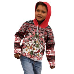 New Zealand Kowhaiwhai Taniko Christmas Bow Kid Hoodie Meri Kirihimete