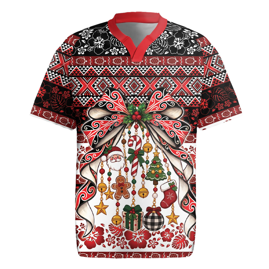 New Zealand Kowhaiwhai Taniko Christmas Bow Rugby Jersey Meri Kirihimete