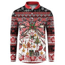 New Zealand Kowhaiwhai Taniko Christmas Bow Button Sweatshirt Meri Kirihimete