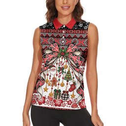New Zealand Kowhaiwhai Taniko Christmas Bow Women Sleeveless Polo Shirt Meri Kirihimete