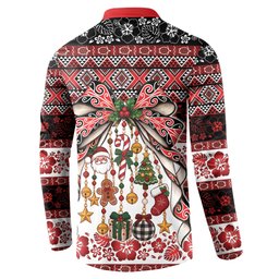 New Zealand Kowhaiwhai Taniko Christmas Bow Button Sweatshirt Meri Kirihimete