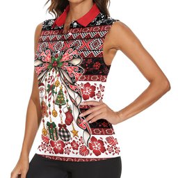 New Zealand Kowhaiwhai Taniko Christmas Bow Women Sleeveless Polo Shirt Meri Kirihimete