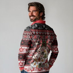 New Zealand Kowhaiwhai Taniko Christmas Bow Long Sleeve Polo Shirt Meri Kirihimete