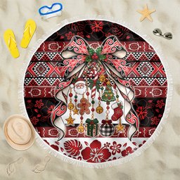 New Zealand Kowhaiwhai Taniko Christmas Bow Beach Blanket Meri Kirihimete