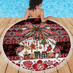New Zealand Kowhaiwhai Taniko Christmas Bow Beach Blanket Meri Kirihimete