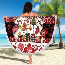 New Zealand Kowhaiwhai Taniko Christmas Bow Beach Blanket Meri Kirihimete