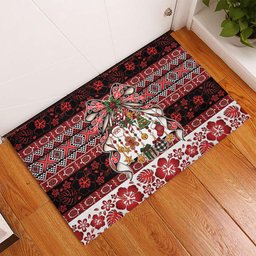 New Zealand Kowhaiwhai Taniko Christmas Bow Rubber Doormat Meri Kirihimete