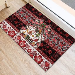 New Zealand Kowhaiwhai Taniko Christmas Bow Rubber Doormat Meri Kirihimete