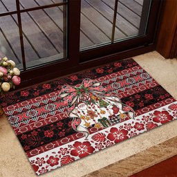 New Zealand Kowhaiwhai Taniko Christmas Bow Rubber Doormat Meri Kirihimete