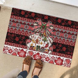 New Zealand Kowhaiwhai Taniko Christmas Bow Rubber Doormat Meri Kirihimete
