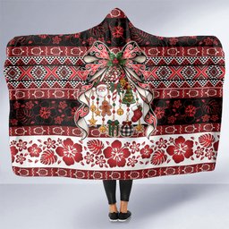 New Zealand Kowhaiwhai Taniko Christmas Bow Hooded Blanket Meri Kirihimete