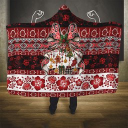 New Zealand Kowhaiwhai Taniko Christmas Bow Hooded Blanket Meri Kirihimete