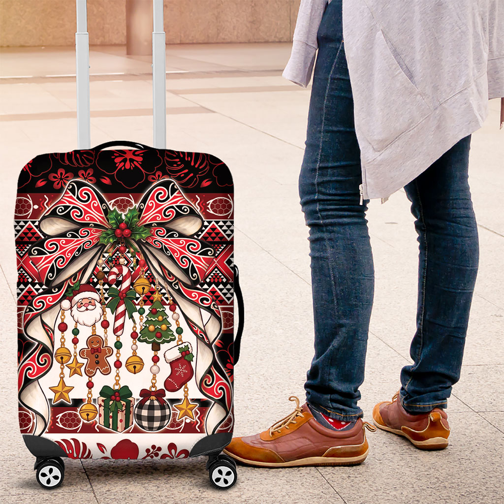 New Zealand Kowhaiwhai Taniko Christmas Bow Luggage Cover Meri Kirihimete