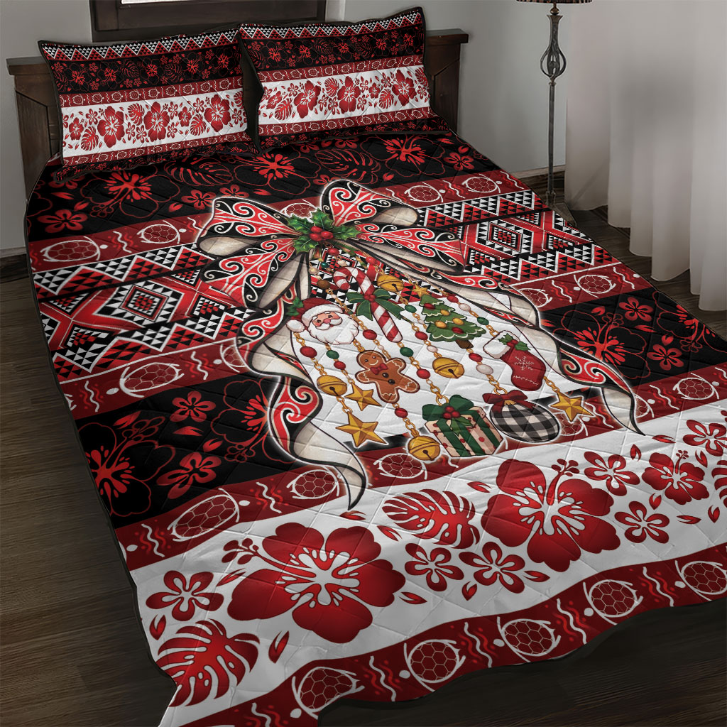 New Zealand Kowhaiwhai Taniko Christmas Bow Quilt Bed Set Meri Kirihimete