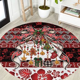 New Zealand Kowhaiwhai Taniko Christmas Bow Round Carpet Meri Kirihimete