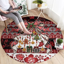 New Zealand Kowhaiwhai Taniko Christmas Bow Round Carpet Meri Kirihimete
