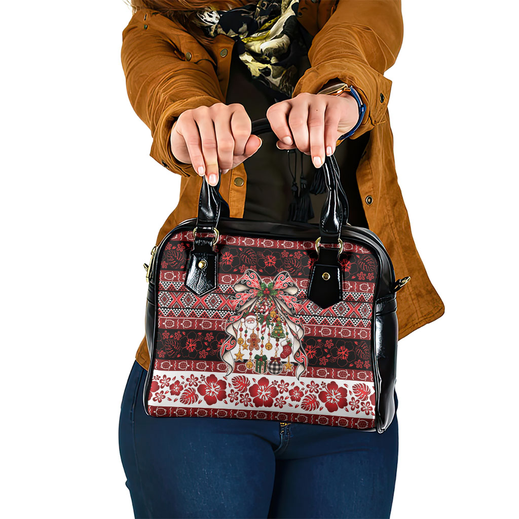 New Zealand Kowhaiwhai Taniko Christmas Bow Shoulder Handbag Meri Kirihimete