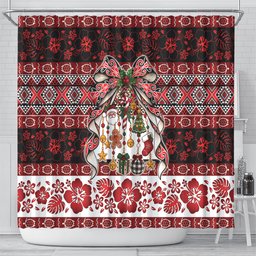 New Zealand Kowhaiwhai Taniko Christmas Bow Shower Curtain Meri Kirihimete