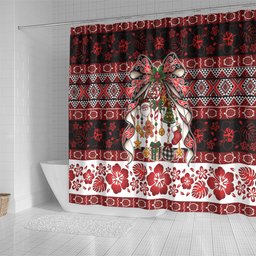 New Zealand Kowhaiwhai Taniko Christmas Bow Shower Curtain Meri Kirihimete