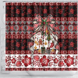 New Zealand Kowhaiwhai Taniko Christmas Bow Shower Curtain Meri Kirihimete
