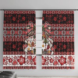 New Zealand Kowhaiwhai Taniko Christmas Bow Window Curtain Meri Kirihimete