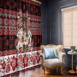 New Zealand Kowhaiwhai Taniko Christmas Bow Window Curtain Meri Kirihimete