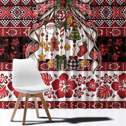 New Zealand Kowhaiwhai Taniko Christmas Bow Window Curtain Meri Kirihimete