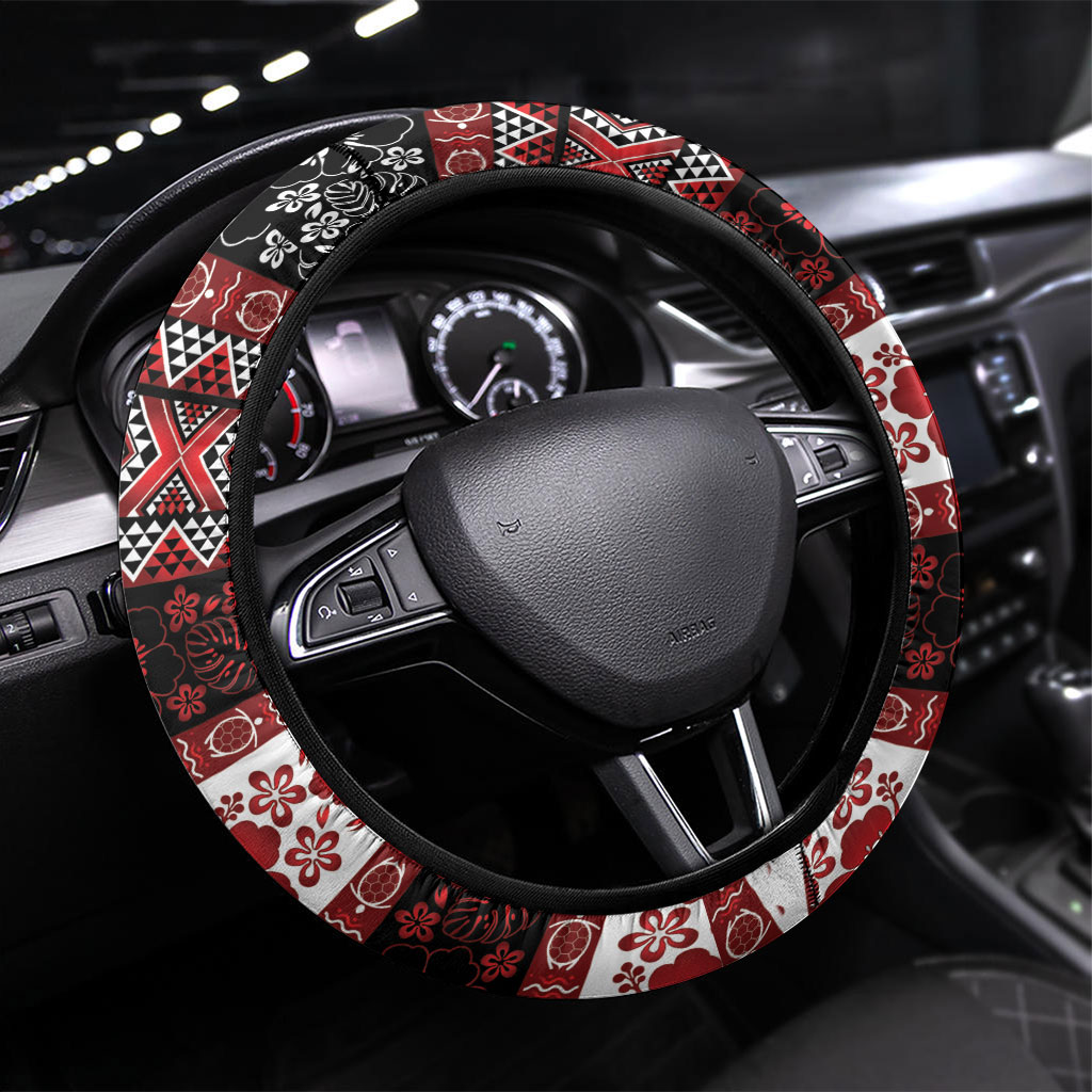 New Zealand Kowhaiwhai Taniko Christmas Bow Steering Wheel Cover Meri Kirihimete
