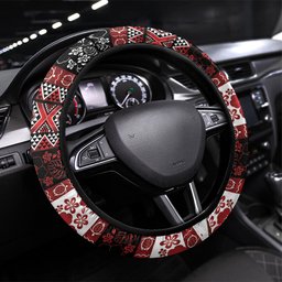 New Zealand Kowhaiwhai Taniko Christmas Bow Steering Wheel Cover Meri Kirihimete