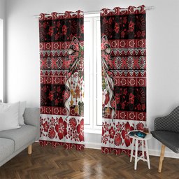 New Zealand Kowhaiwhai Taniko Christmas Bow Window Curtain Meri Kirihimete