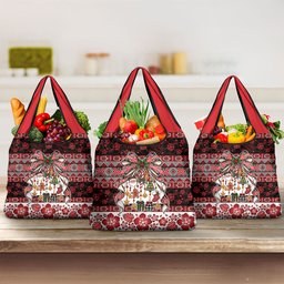 New Zealand Kowhaiwhai Taniko Christmas Bow Grocery Bag Meri Kirihimete
