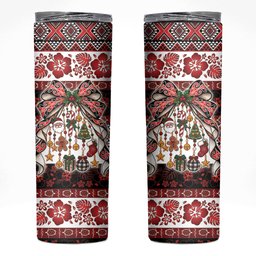 New Zealand Kowhaiwhai Taniko Christmas Bow Skinny Tumbler Meri Kirihimete