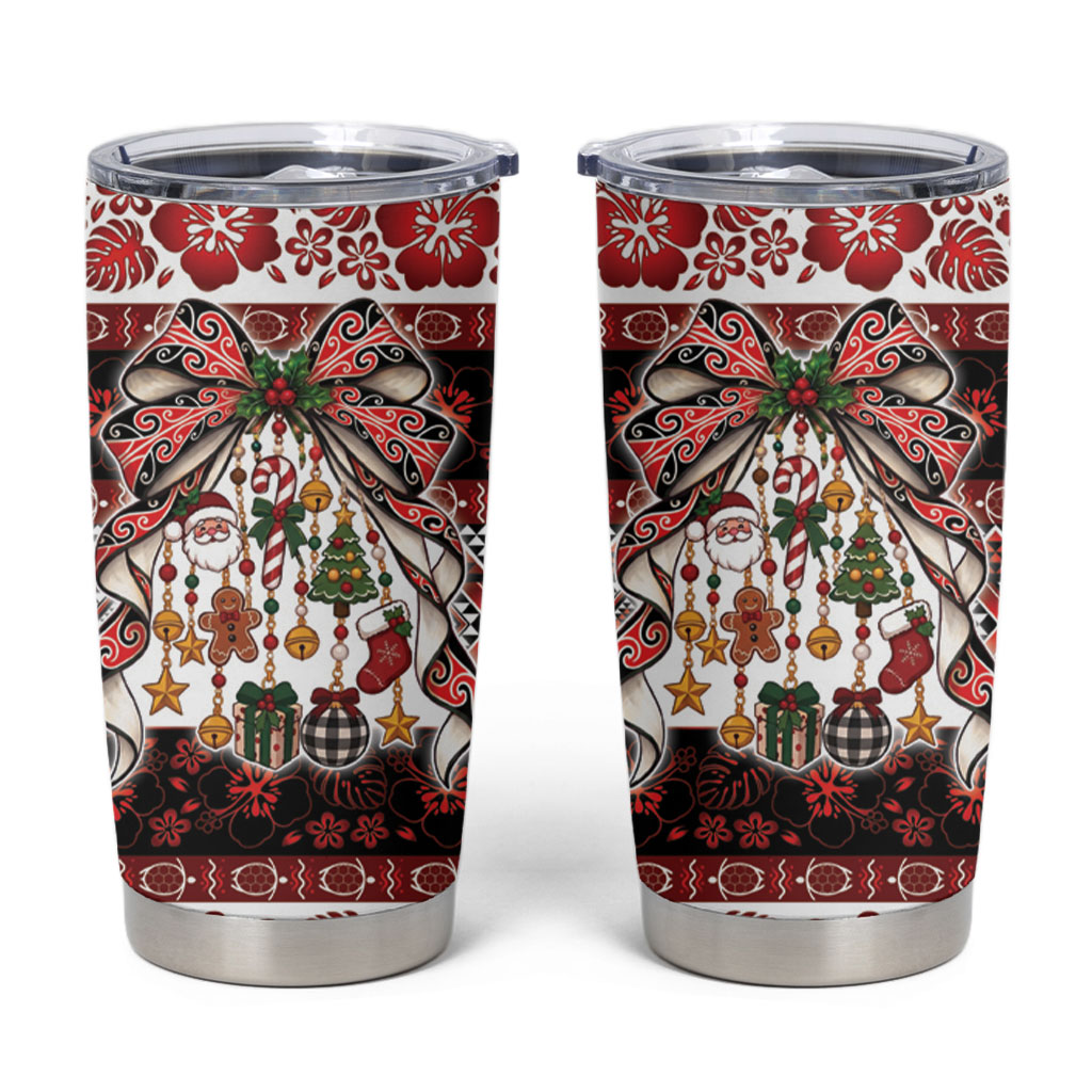 New Zealand Kowhaiwhai Taniko Christmas Bow Tumbler Cup Meri Kirihimete